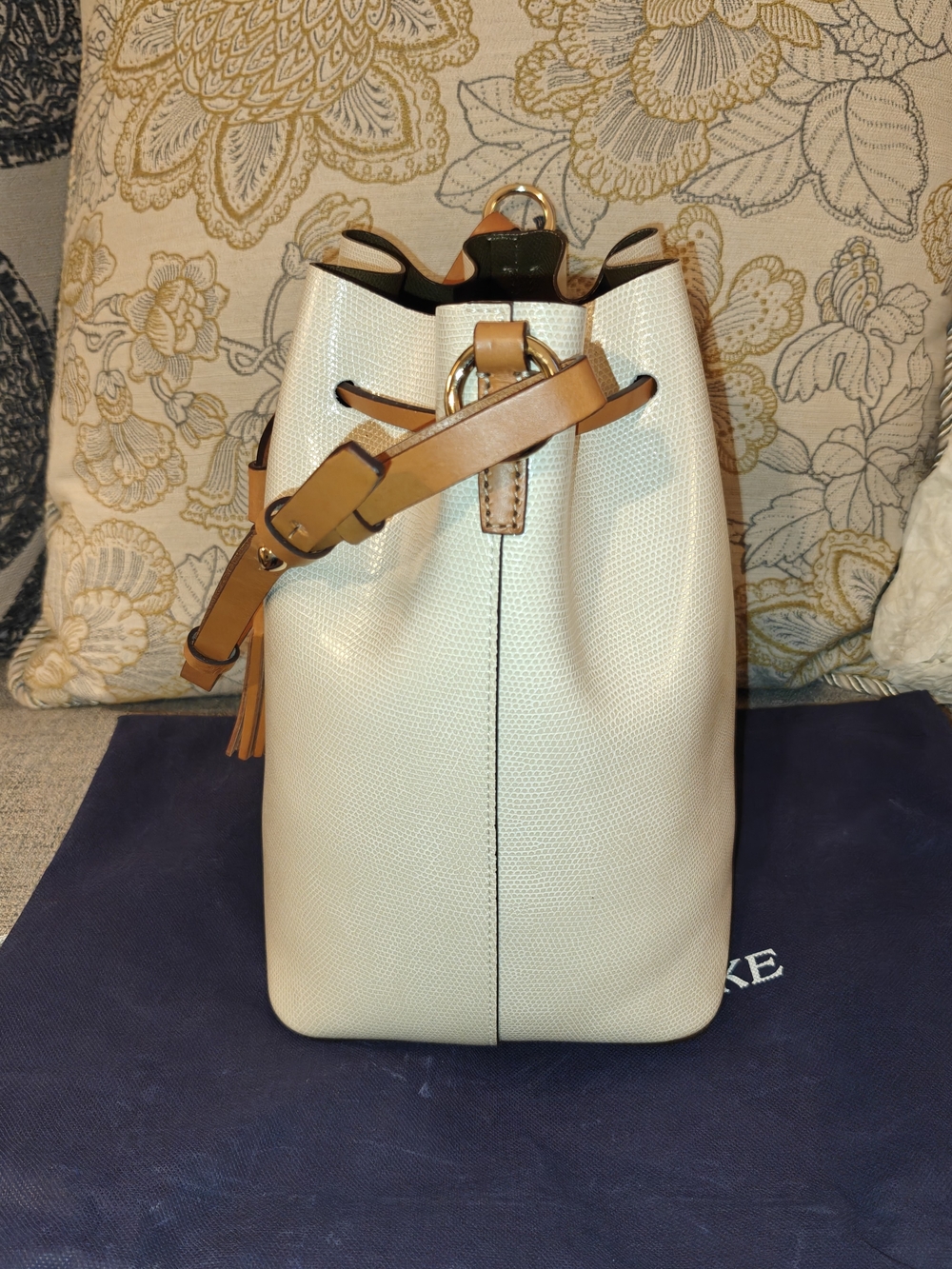 Dooney & Bourke Siena Serena Drawstring Bucket Bag - Bone/Olive - Picture 7 of 10